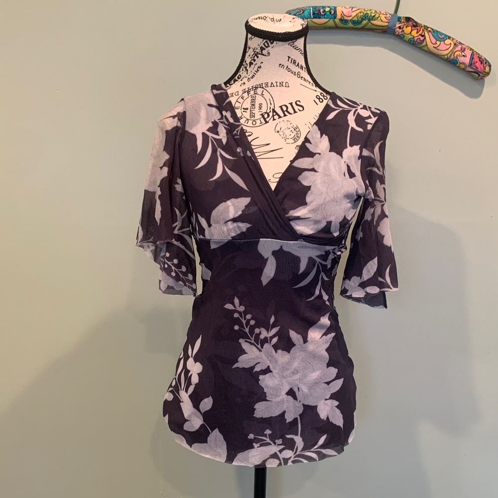 White House Black Market Lavender Floral Wrap-Style Blouse